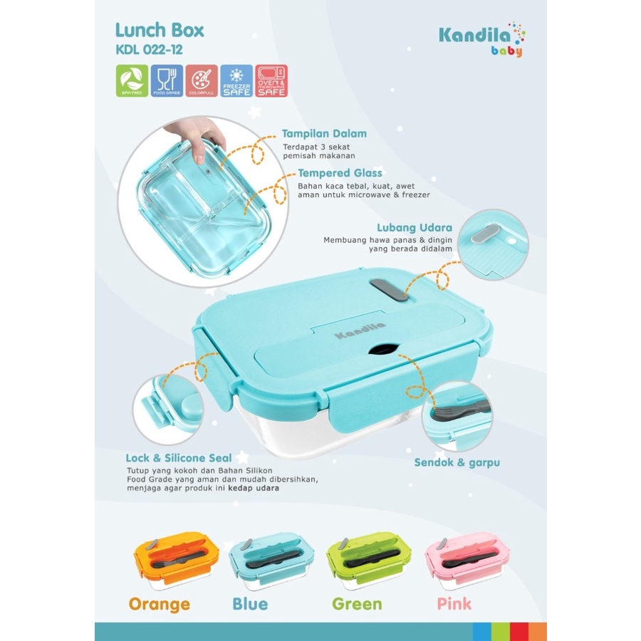 Kandila KDL022-12 Glass Lunch Box 3 Divide | Kotak Makan 3 Sekat