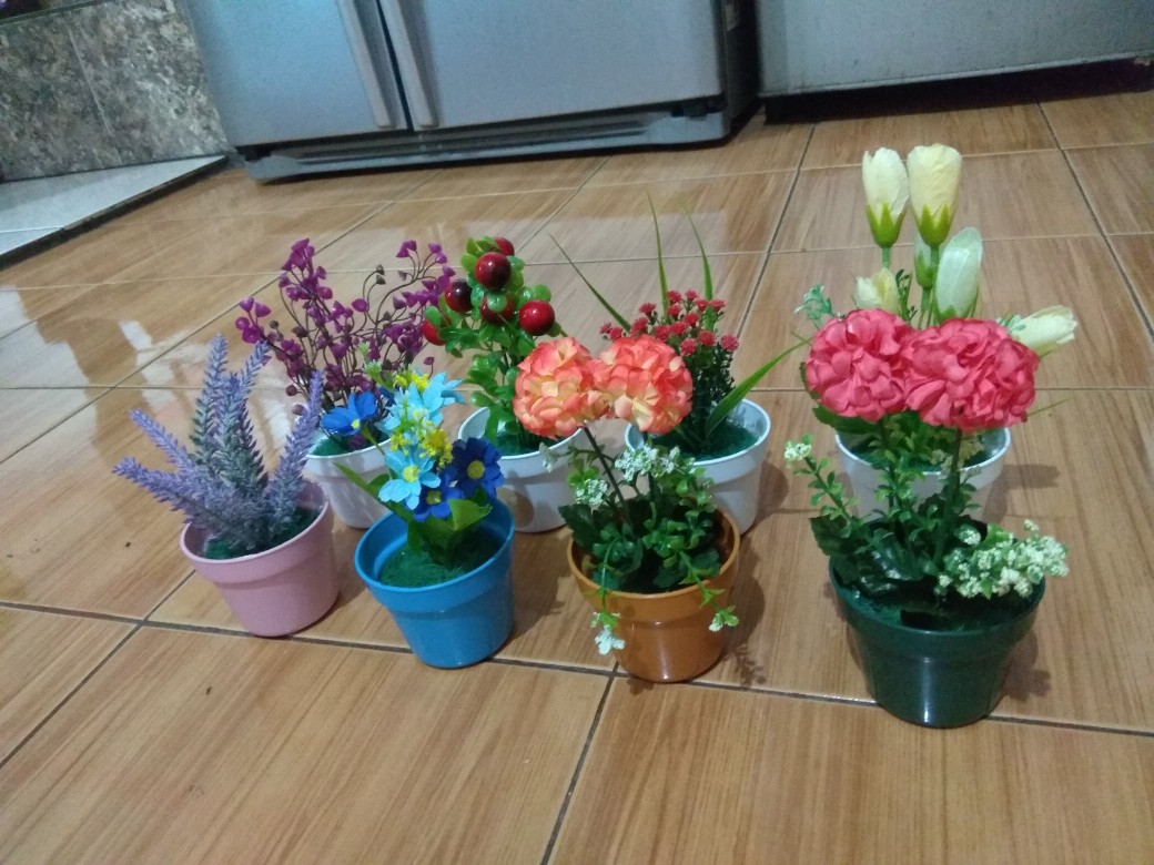 Set Pot + Bunga Palsu Hias Plastik Bunga Artifisial Bunga  Dekorasi Rumah Shabby Lover Buah Imitasi