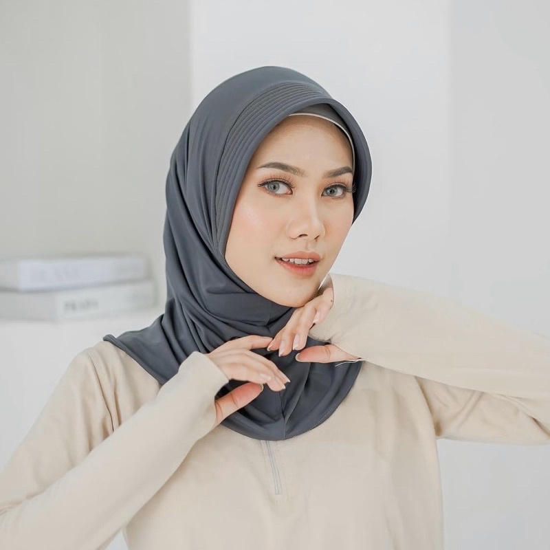 Jilbab Sport Murah /Jilbab Lycra Instan Jokowi / Bergo Sport-GREY SPORT