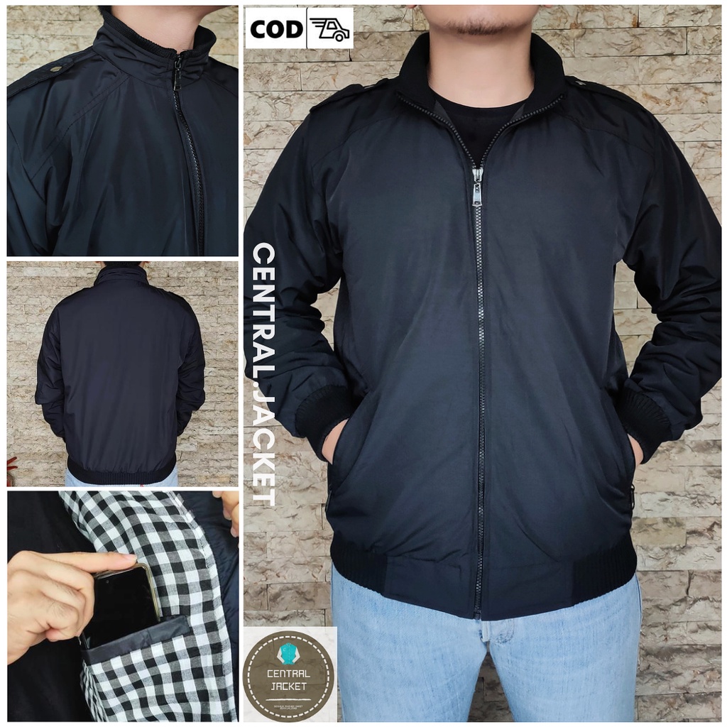 Jacket Smith Hitam Pria - Bomber Waterproof Highquality - Parasut Taslan Mayer