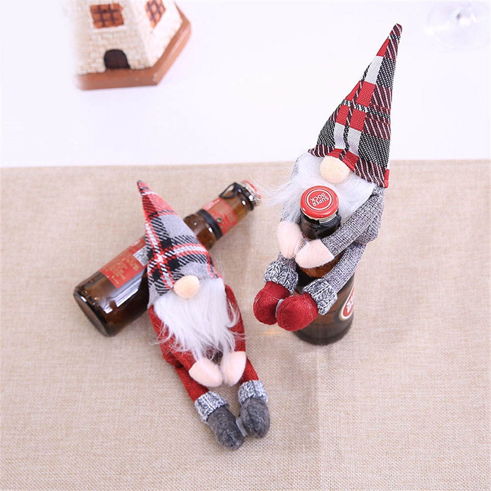 Set Botol Champagne Wine Desain Santa Claus Hug Pose Untuk Dekorasi Natal