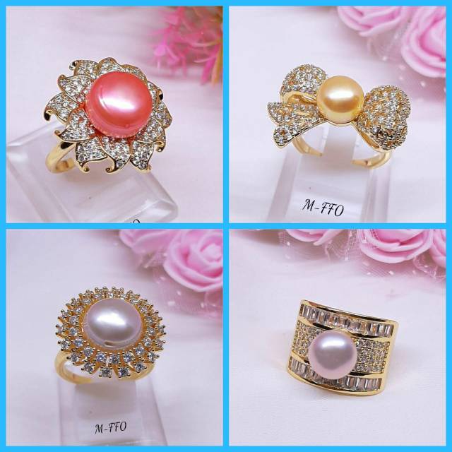 CINCIN BATU PERMATA MUTIARA  LOMBOK ASLI RANGKA RHODIUM