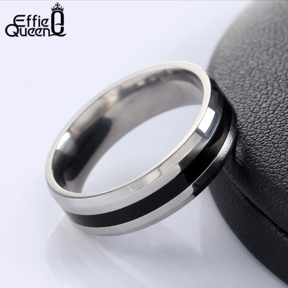 [Bayar di Tempat] CINCIN TITANIUM SILVER HITAM PRIA WANITA