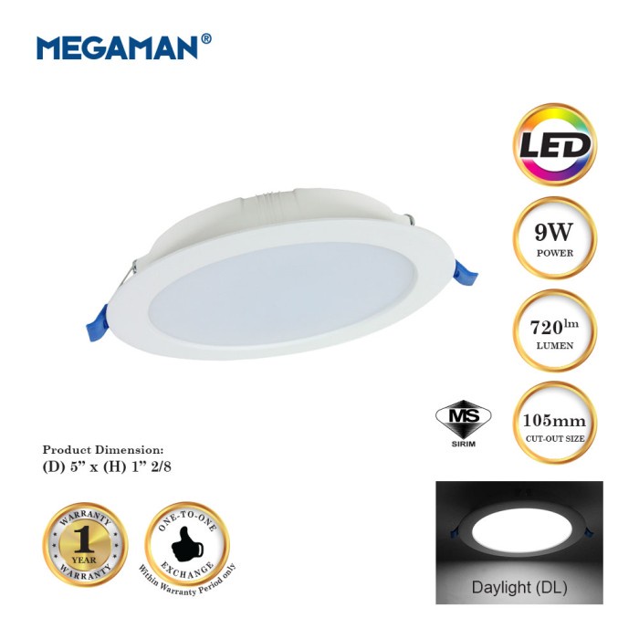 MEGAMAN Lampu LED Downlight 9W 9 Watt Cahaya Putih 105mm 4 Inch