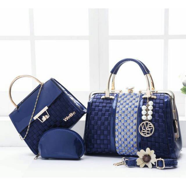 Tas Wanita Webe Behel Swarovski 5712# set 3in1 Tas Grosir Tas Murah Tas Batam