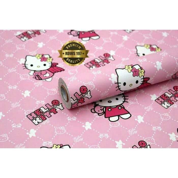 Wallpaper Dinding Motif Hello Kitty Ukuran Panjang 10Meter x Lebar 45CM