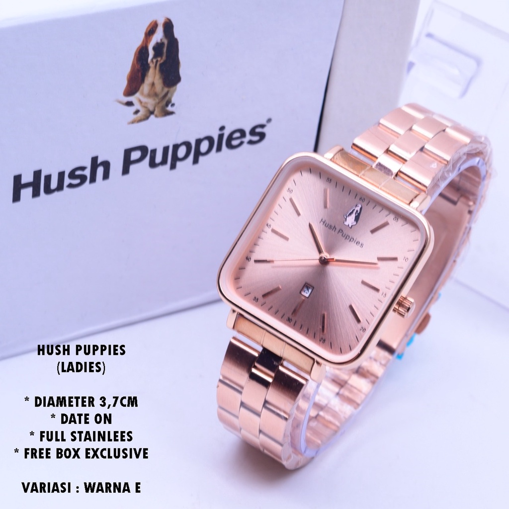 (FREE BOX) JAM TANGAN WANITA HUSH PUPPIES H-010 RANTAI BODY SEGI TANGGAL AKTIF