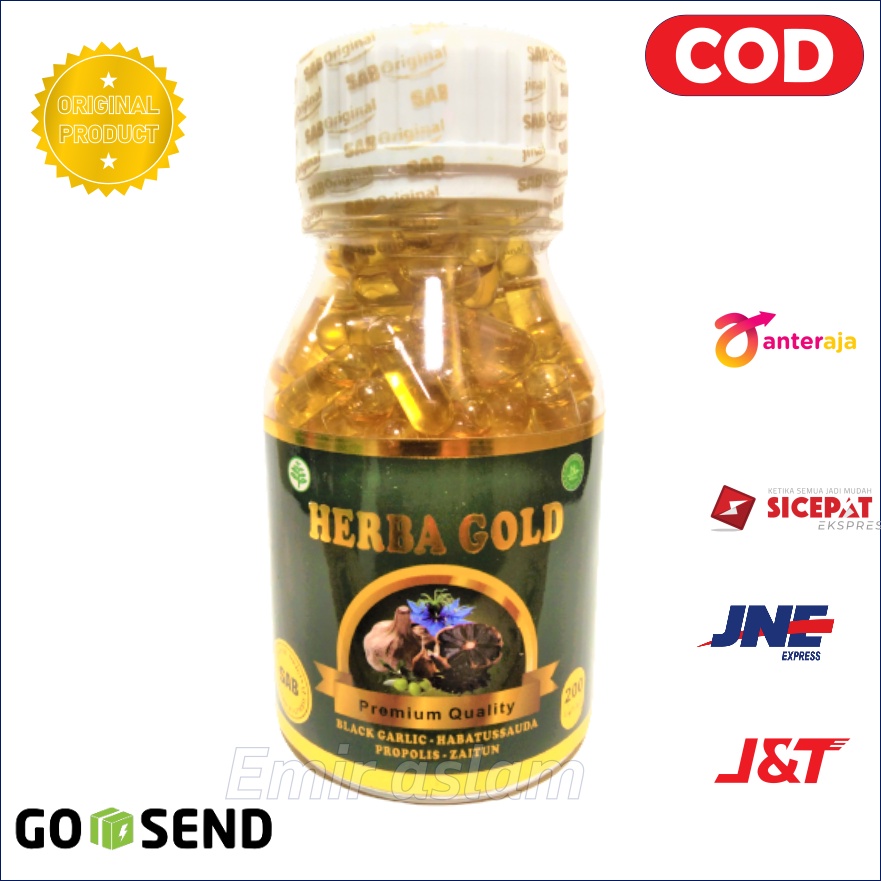 Herba Gold isi 200 Kapsul Habbatussauda + Zaitun + Black Garlic + Propolis + Madu