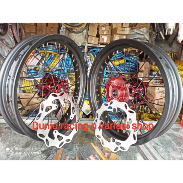 Paketan Velg Sumo Supermoto CRF 150 Velg 300 350 17 Tromol ORI warna double bearing +piringan cakram