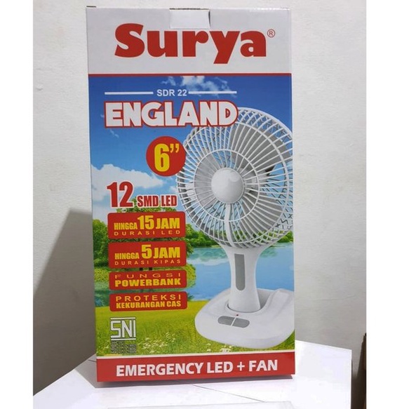 Kipas Angin Portable + Lampu Emergency LED Surya England Luby L-688 Kipas Angin Cas SNI