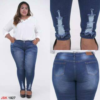  JUMBO  BIGSIZE Celana  Panjang Ripped Jeans  Wanita Denim  