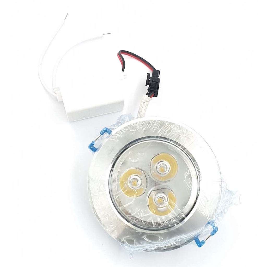 BSC BE-0909 PUTIH Downlight IB Tanam LED 3 Mata 3 Watt Body Silver Cahaya PUTIH 6500K