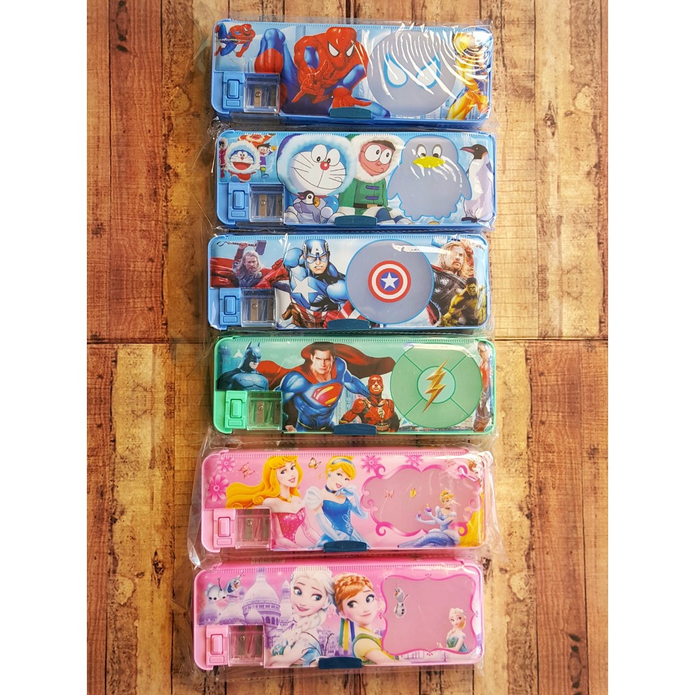 Pensil Case Magnet 6a 3 Doraemon Frozen Princess Spiderman Superman Capt America