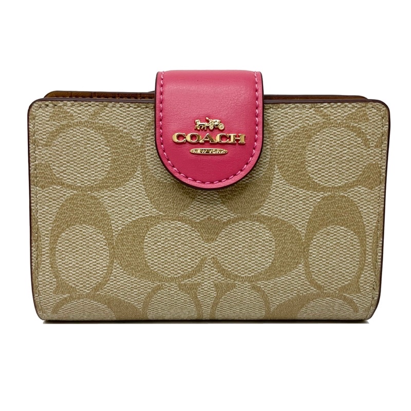 Coach Medium Corner Zip Wallet In Signature Canvas - Cream Pink (C0082)