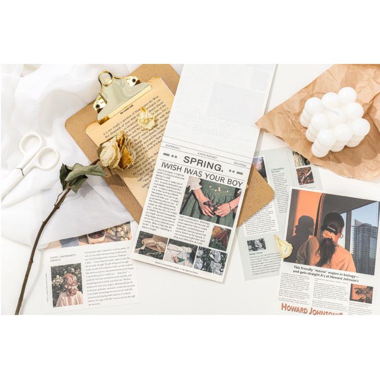 50 lembar Kertas Motif Newspaper Aesthetic Dessert Koran Vintage Paper Colorfull Scrapbook- km28-2