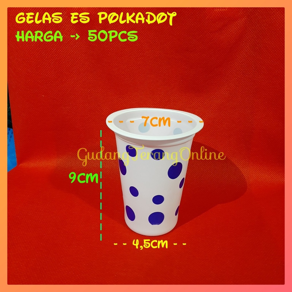 Gelas es polkadot / gelas bola / gelas es / gelas plastik / gelas minum / gelas sekali pakai