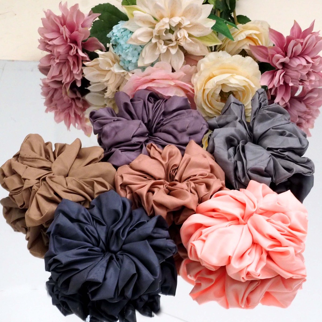 Scrunchie Cepol Jumbo BAHAN SATIN Inner Kuncir Hijab Ikat Rambut Ukuran Besar