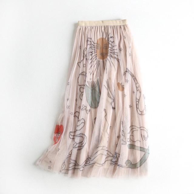 Rok Tutu Panjang Motif / Tutu Maxi Skirt Graffiti Printing Import 3 Layers - KLV Store-Dusty Pink