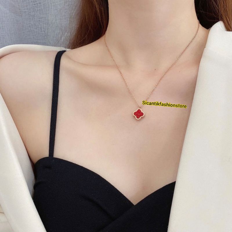 Kalung Titanium Wanita Korea Terlaris Anti Karat Selamanya Kalung Wanita Liontin Lvv/bunga Semanggi Kalung Titanium Gold Anti Karat Kata Maca