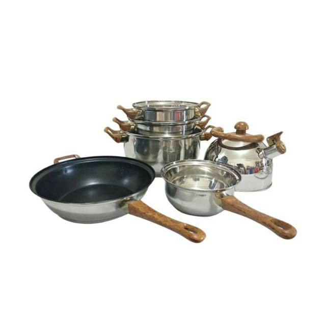 Panci Set 12 Pcs Stainless Steel Tutup Kaca Free Teko Siul