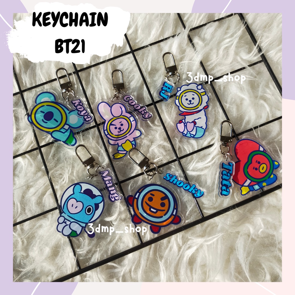 Gantungan Kunci Ganci Keychain BTS BT21 Bulu Tata Chimmy Shooky Mang Cooky 2bandul KPOP