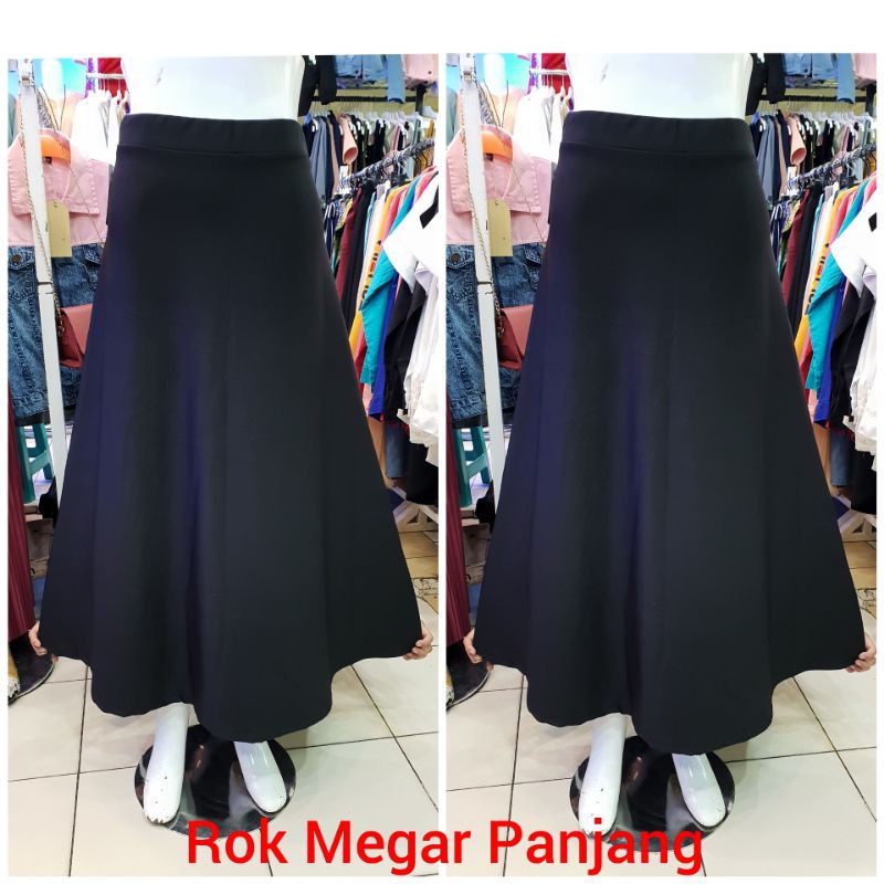 Rok Megar Pendek Flare 78 Panjang Scuba Tebal ROK Hitam cewek wanita ROK PANJANG-5