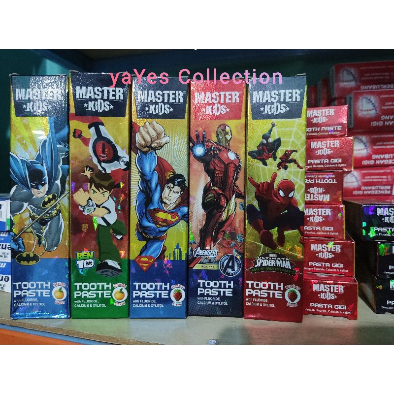 Pasta Gigi Master Kids Stroberi Orange Odol Anak Avengers Ben 10 Spiderman Iron Man