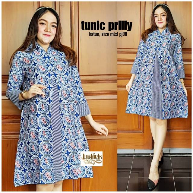 Tunik kerja bahan katun Prilly atasan model  pias depan baju batik wanita ibu remaja seragam seragaman putri dewasa unik cantik modis fashion muslim muslimah ploy modern seragam seragaman kembaran natal kekinian