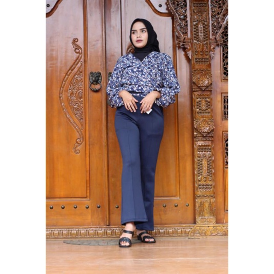 3A Fashion - Celana Cutbray List High Waist Scuba Premium Pinggang Full Karet