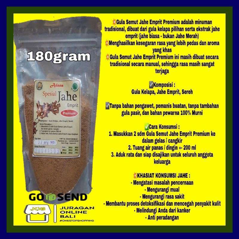 JAHE EMPRIT PREMIUM ALAMI | JAHE EMPRIT SUPER GULA KELAPA SEREH SIAP SAJI 180GRAM