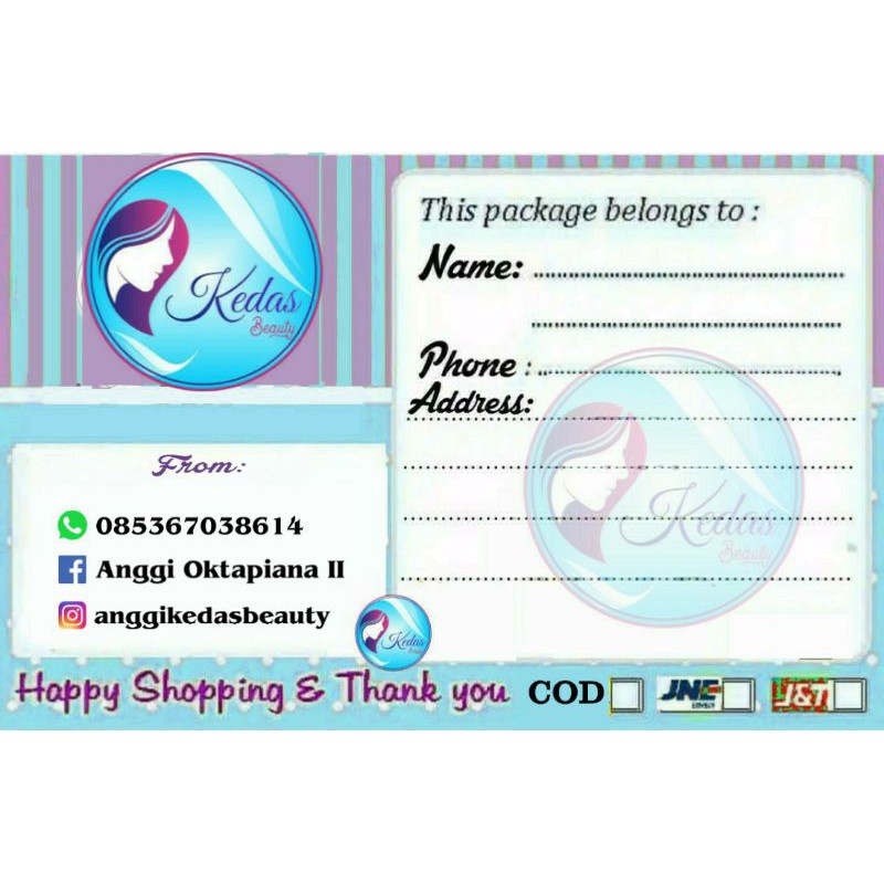

Label pengiriman online shop / barang / makanan / cemilan