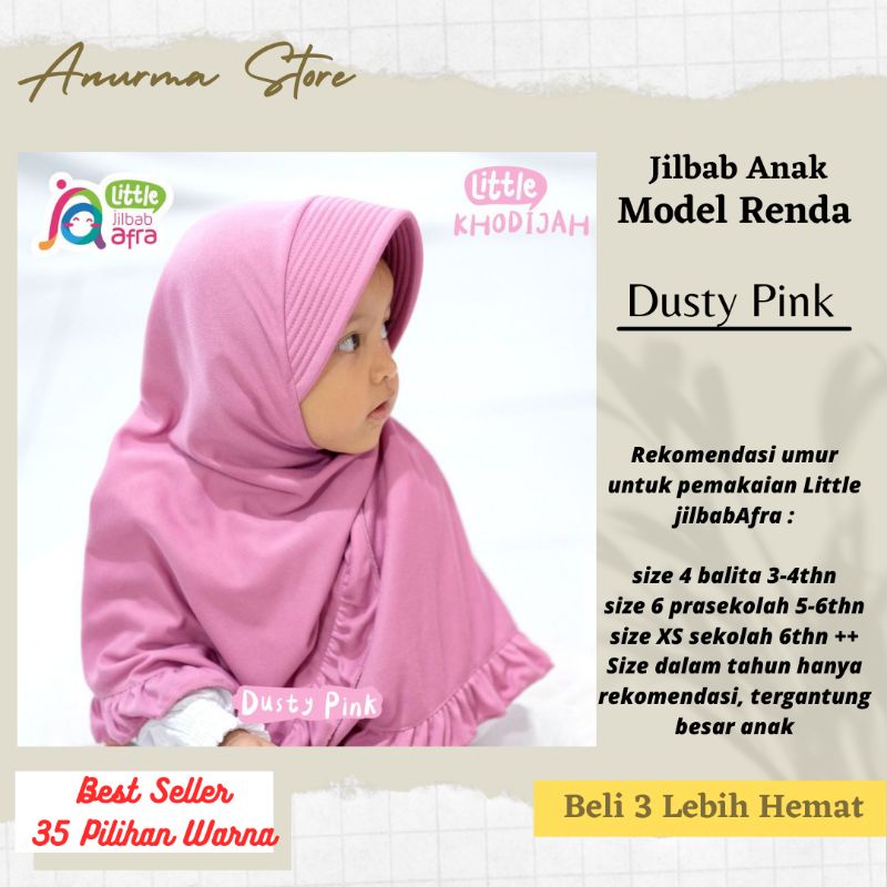 Jilbab Anak Little Khadijah warna Dusty Pink size 4, 6, XS by Jilbab Afra