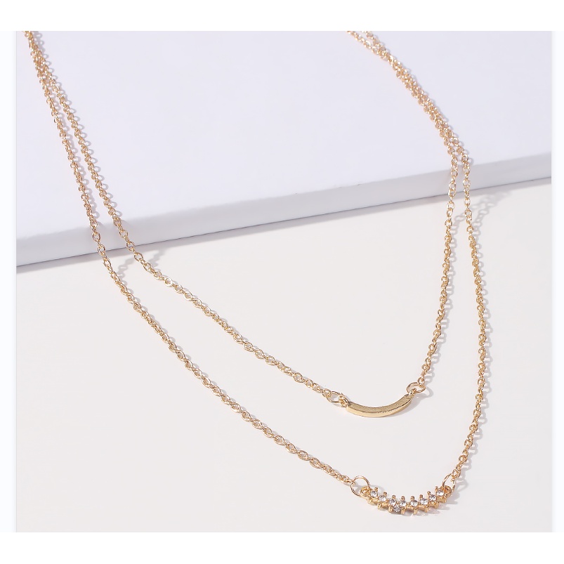 AZ212 Kalung Rantai MultiLayer Liontin Kristal Alloy untuk Wanita Kalung Multi Layer Mode Retro Emas