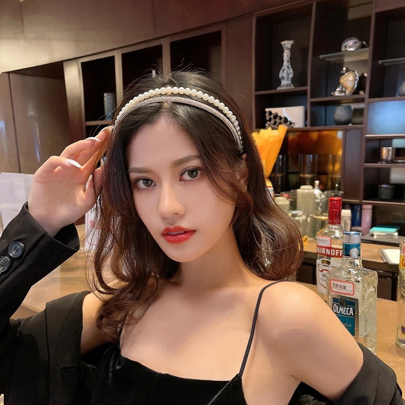 Bando Mutiara Berlian Imitasi Lapisan Ganda Untuk Aksesoris Rambut Wanita