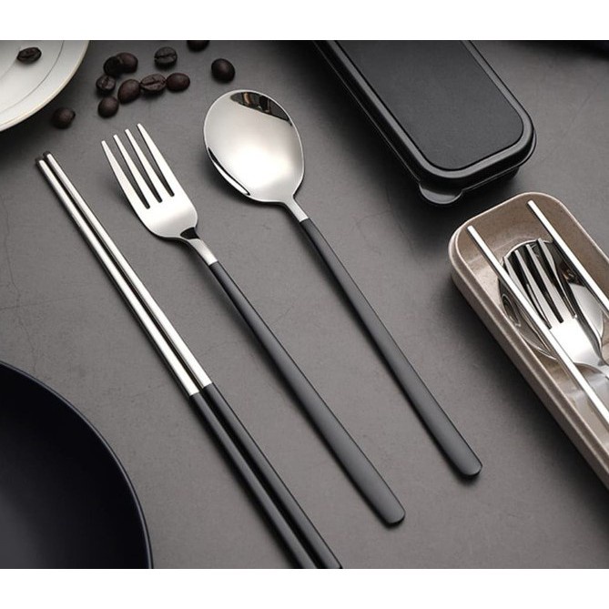 TERLARIS!!! Sendok Garpu Sumpit Korea Set Alat Makan Korea Stainless Steel