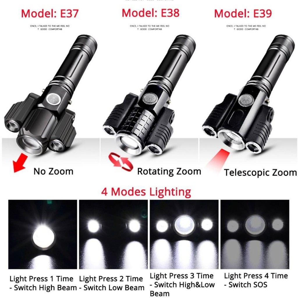 Senter LED 3 Lampu 15000Lmn Rotating Zoom 1 Baterai 18650 KS738 111107