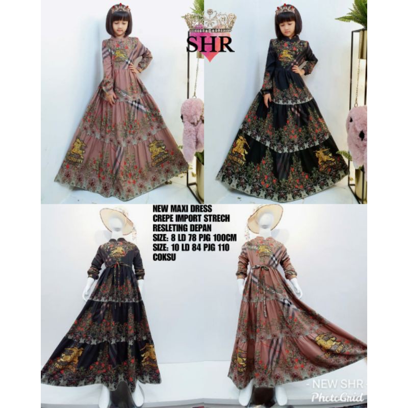 NEW SHR KIDS 100% ORI DRESS MAXI CREPE stretch import syahira CANDA milo hitam BB