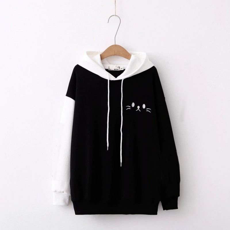 S - XXXXXL(6XL) Hoodie CAT KUCING Cute BIGSIZE Sweater TWOTONE MIX KOMBINASI WARNA Belang Jumbo Oversize Jacket Unisex Loose Long Sleeve Pria Wanita Oblong Fleece Meow Meaw