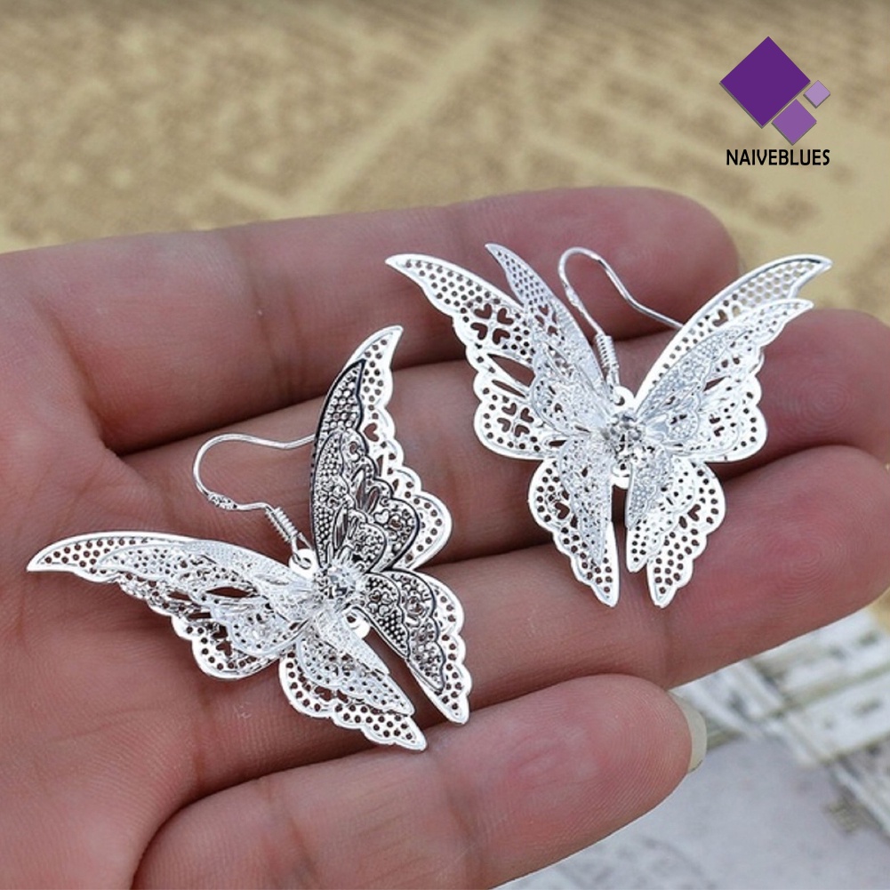 Anting Kait Gantung Desain Kupu-Kupu Hias Cubic Zirconia Gaya Vintage Untuk Wanita