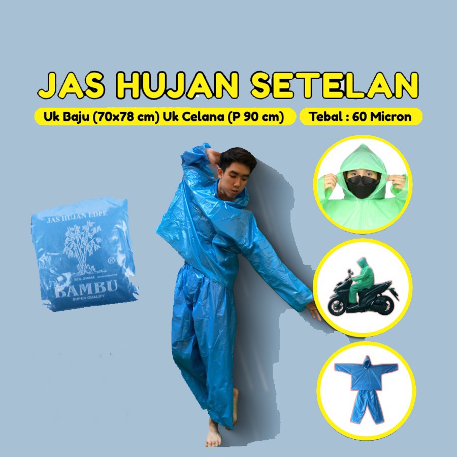 [BISA COD] Jas Hujan HDPE Plastik Setelan Baju Celana Raincoat Kualitas Bambu