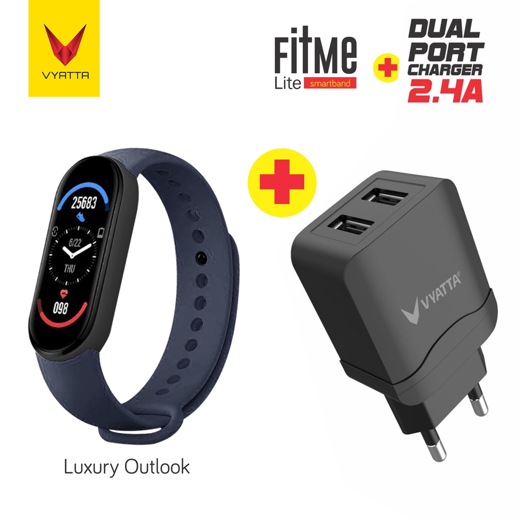 VYATTA FitMe Lite New Smartband - 200+Watchface, Sport Mode, IP67,SPO2-Blue+Dual Port 2.4A