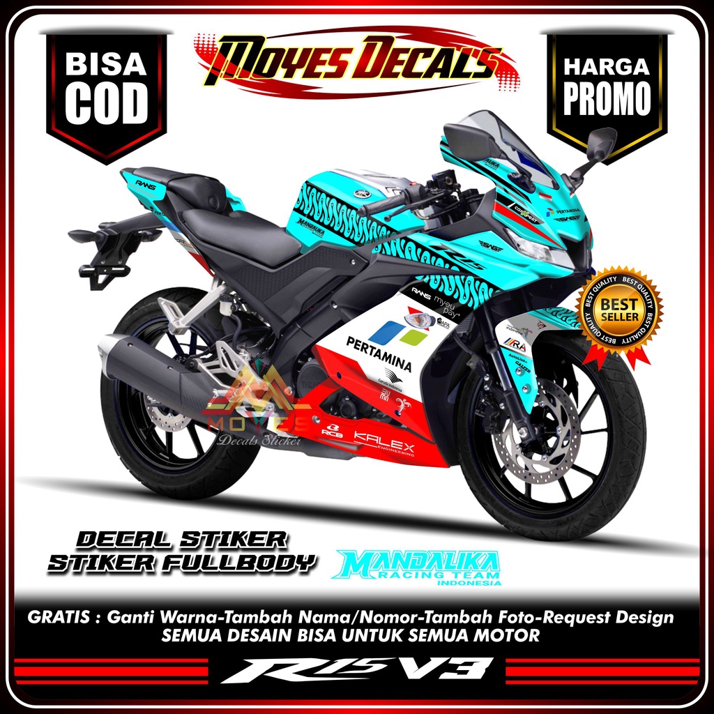 Decal Sticker Yamaha R15 V3 - Motif Mandalika Tosca Fullbody R15 V3 Mandalika Racing