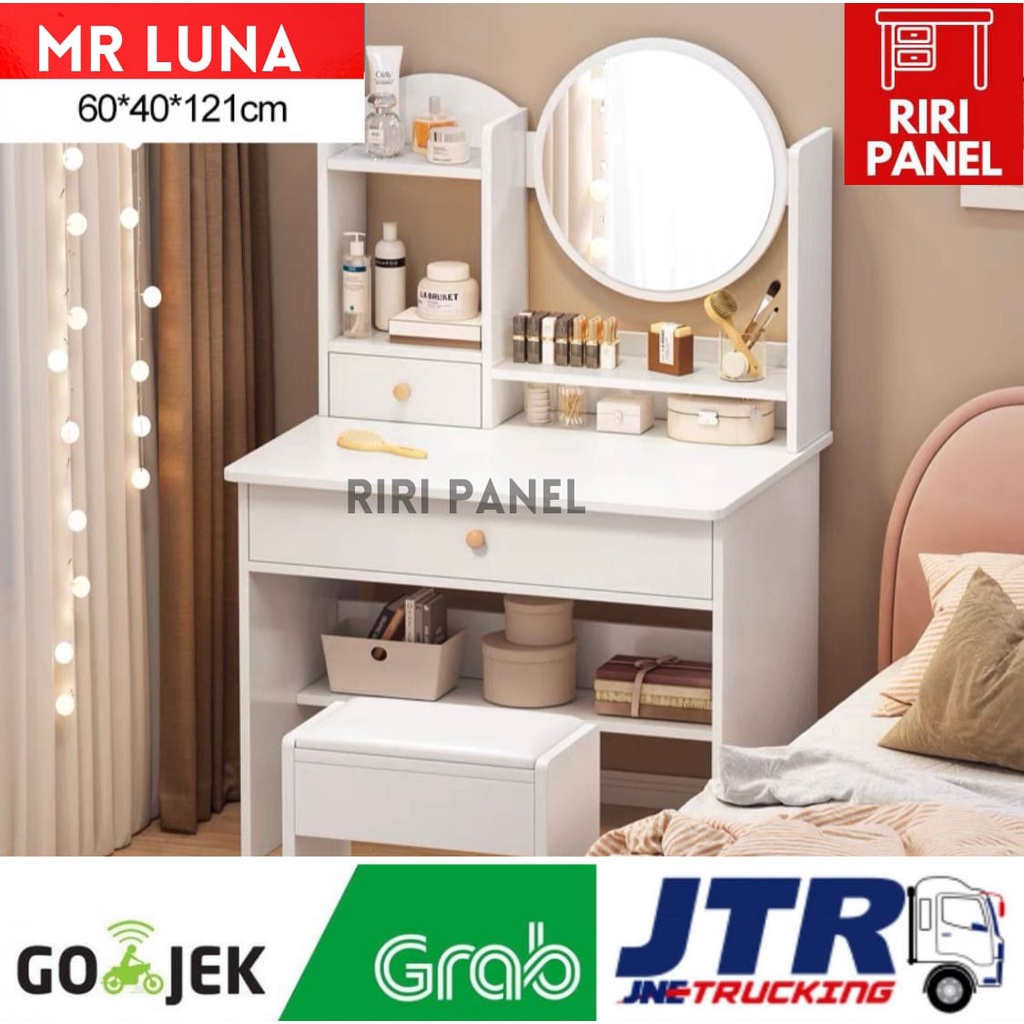 RIRI LUNA Meja Rias Kaca Bulat Meja rias Putih Minimalis