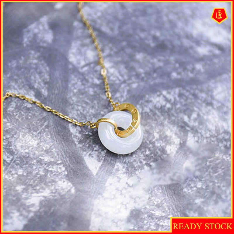 [Ready Stock]Hetian Jade Peace Buckle White Jade Pendant Fashion Elegant Graceful