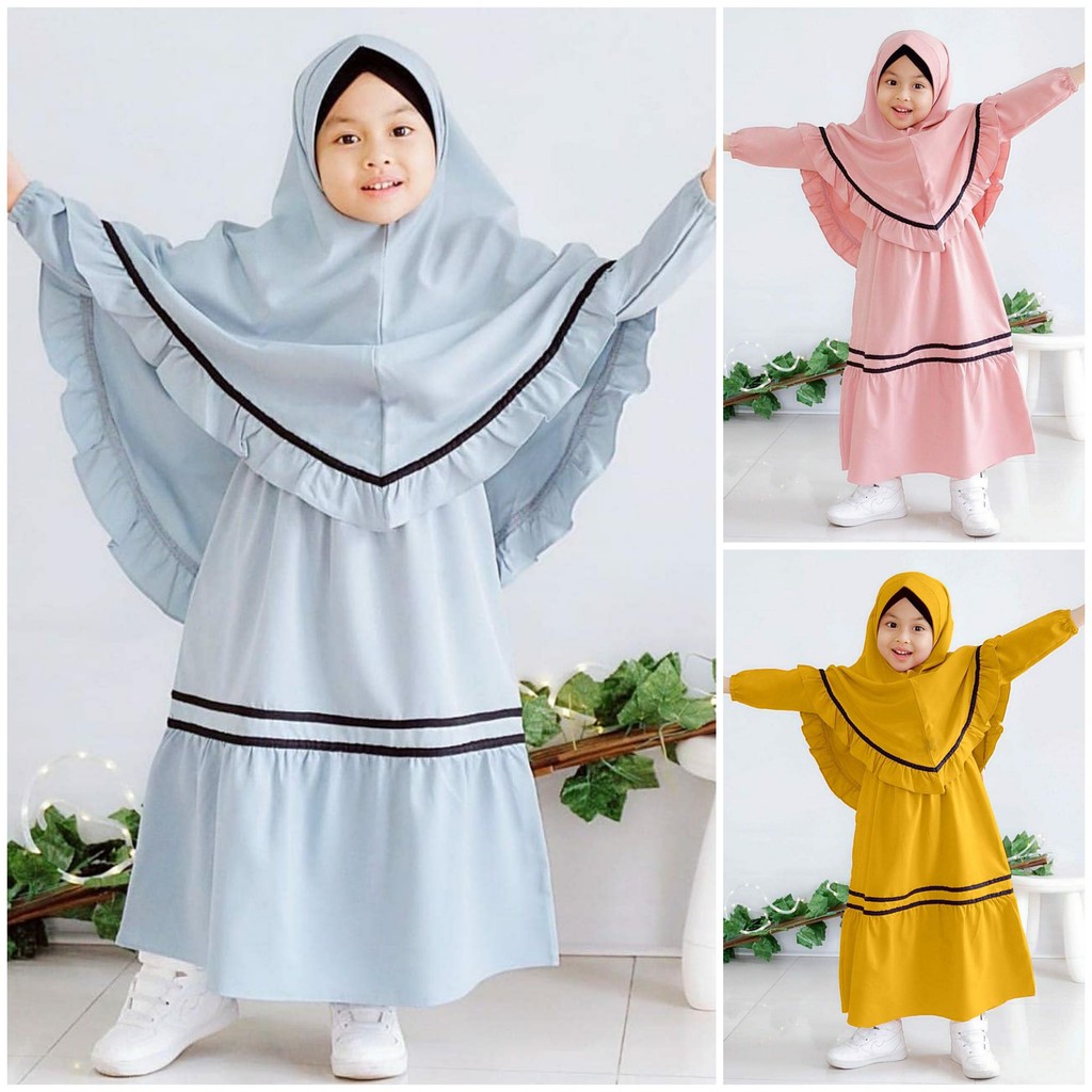 RIANA SET KIDS Mosscrepe Gamis Anak 5-7 tahun Panjang Modern Kids Baju Panjang Stelan Syar’i Polos