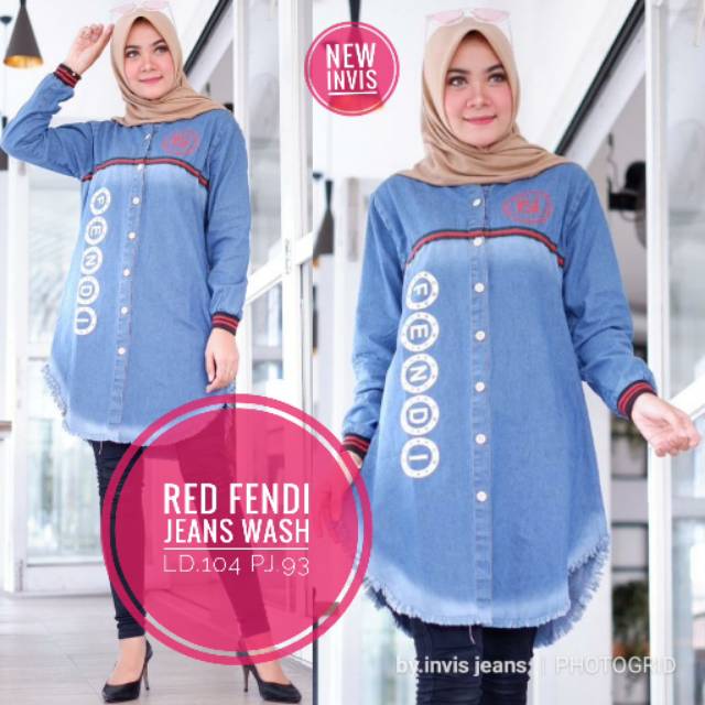 Atasan Wanita Lengan Panjang Denim Red Fendi Ori by Invis
