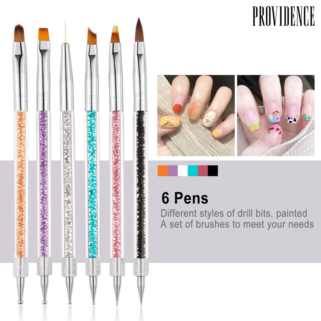 Providence 6Pcs/Set Nail Pen Wide Application Easy to Use Nylon Wool Nail Art Double-head Painted Point Drill Pen Set for Salon