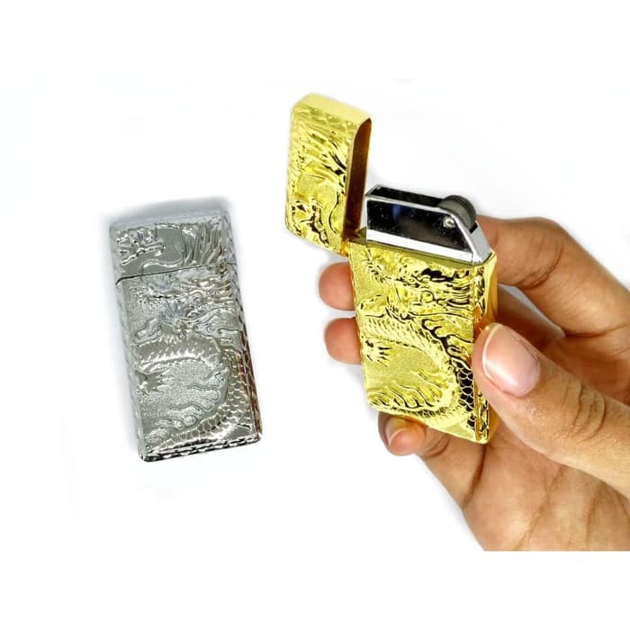 PROMO KOREK API RODA 126 BO UKIRAN DRAGON NAGA MANCIS LIGHTER UNIK - Gold