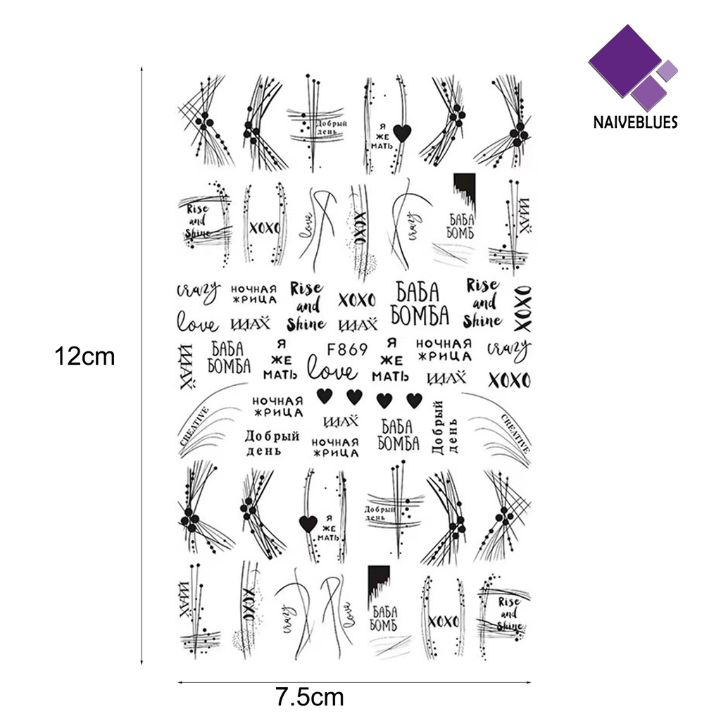 Naiveblue &gt; Stiker Kuku Motif Kupu-Kupu / Bunga Warna Hitam / Putih Untuk Nail Art / Manicure DIY Butterfly