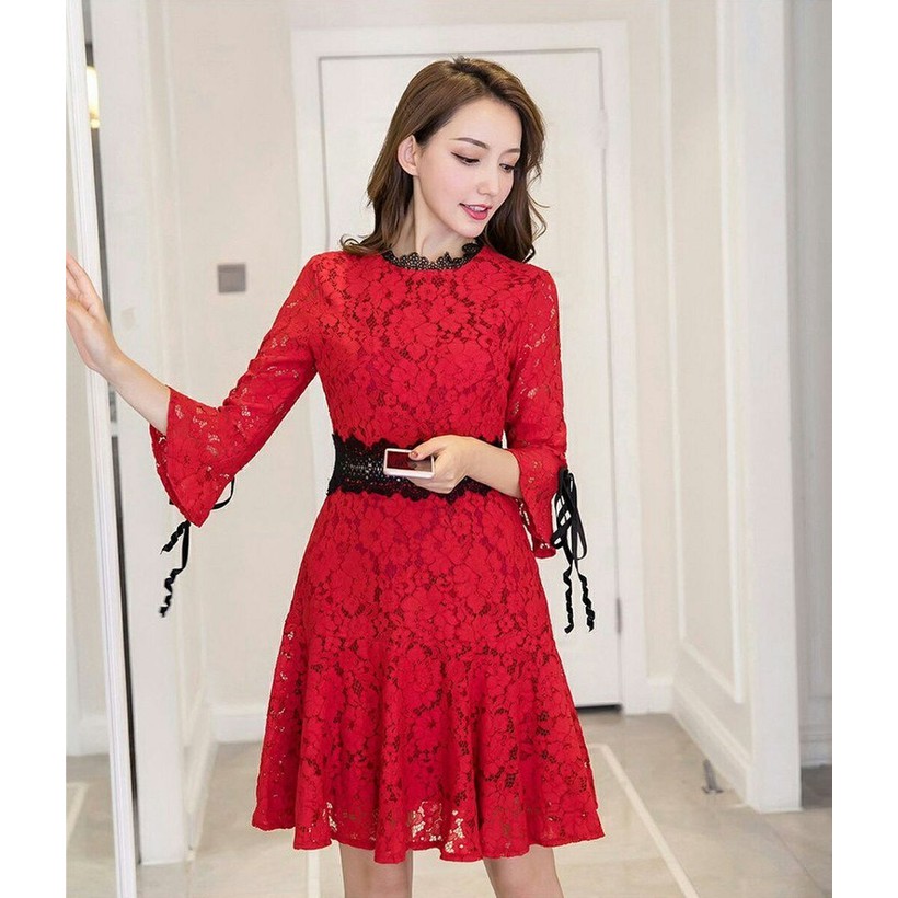 Gaun / dress wanita / cewe MINI  BROKAT MERAH BAJU PESTA KONDANGAN untuk pesta kerja hadiah kado